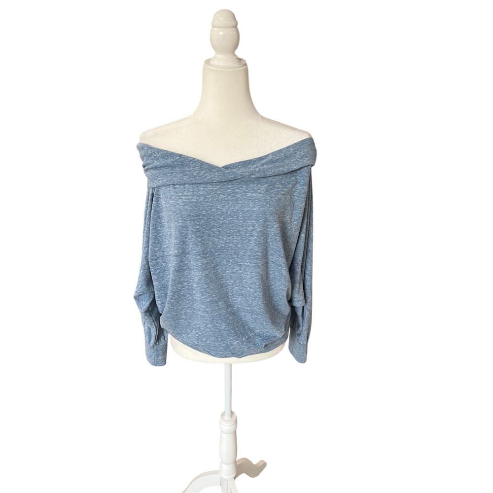 We The Free by Free People Heather Blue Batwing Wide Neck Top Size S Scandi